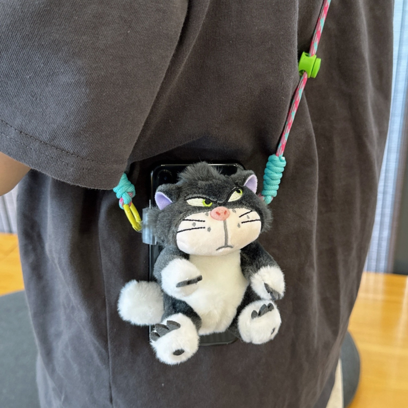 Kućni telefon s plišanim privjeskom Lucifer mačka, crtani stil, aromatičan pliš, s kaišem za vješanje u automobil