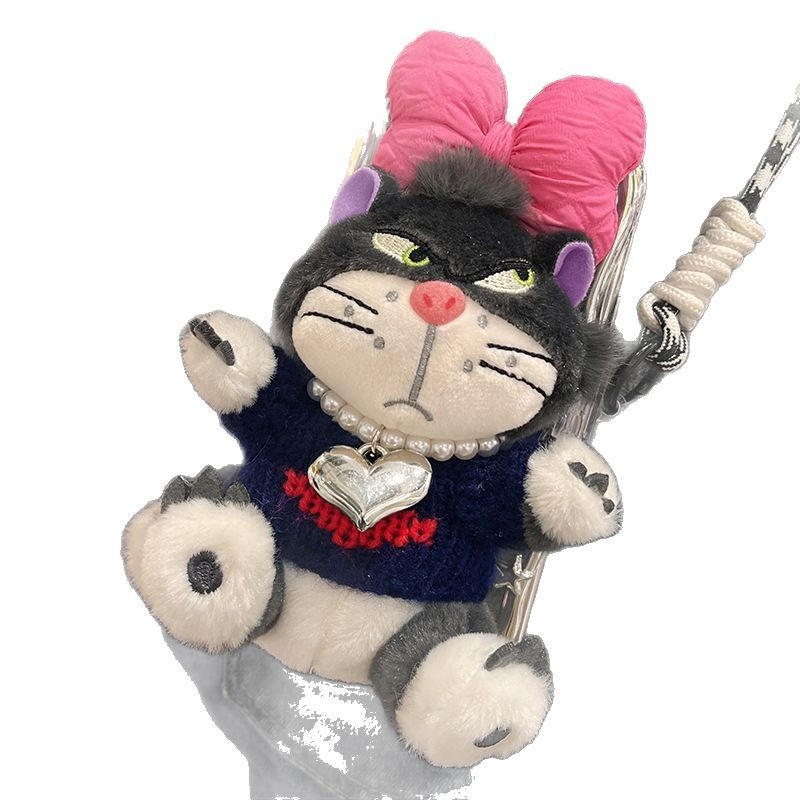 Kućni telefon s plišanim privjeskom Lucifer mačka, crtani stil, aromatičan pliš, s kaišem za vješanje u automobil