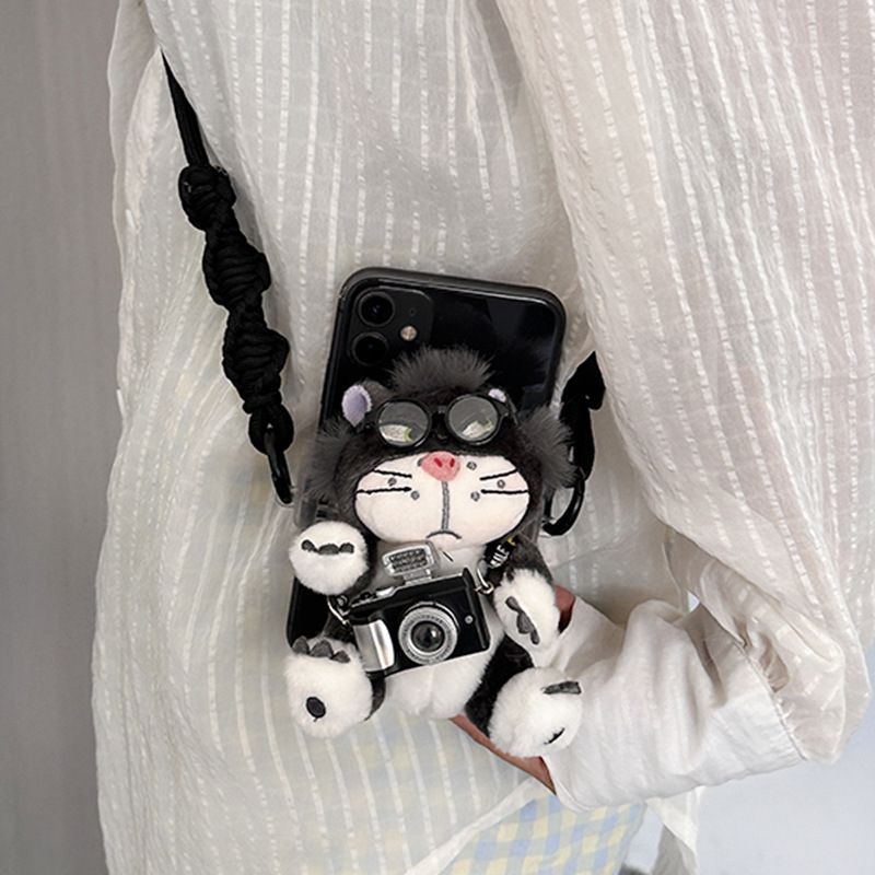 Kućni telefon s plišanim privjeskom Lucifer mačka, crtani stil, aromatičan pliš, s kaišem za vješanje u automobil