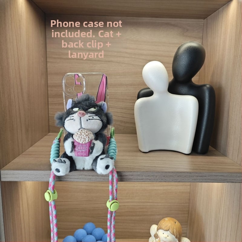 Kućni telefon s plišanim privjeskom Lucifer mačka, crtani stil, aromatičan pliš, s kaišem za vješanje u automobil