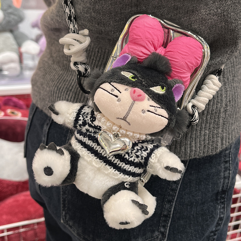 Kućni telefon s plišanim privjeskom Lucifer mačka, crtani stil, aromatičan pliš, s kaišem za vješanje u automobil