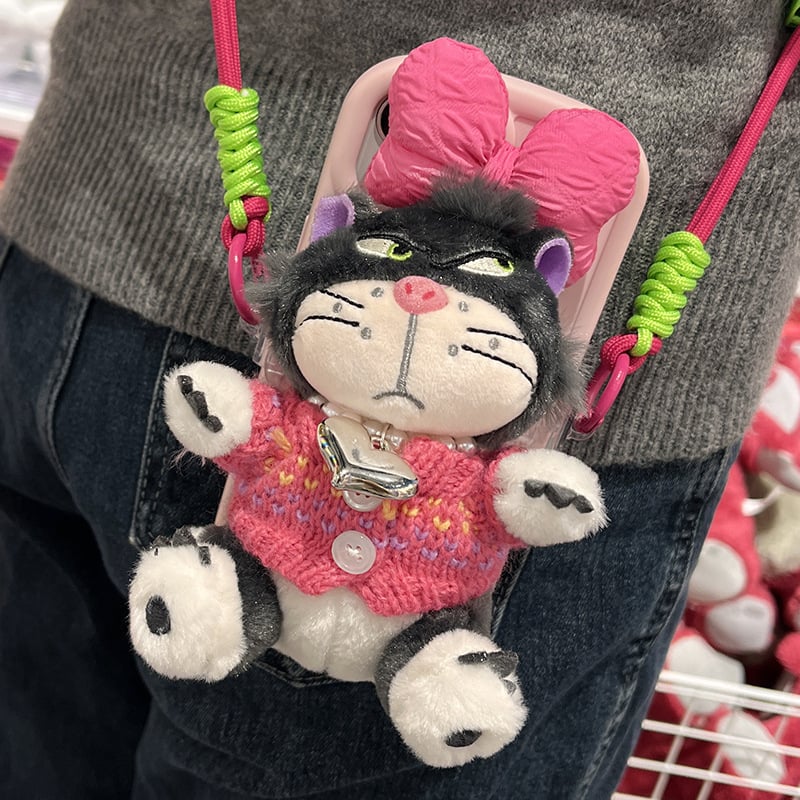 Kućni telefon s plišanim privjeskom Lucifer mačka, crtani stil, aromatičan pliš, s kaišem za vješanje u automobil