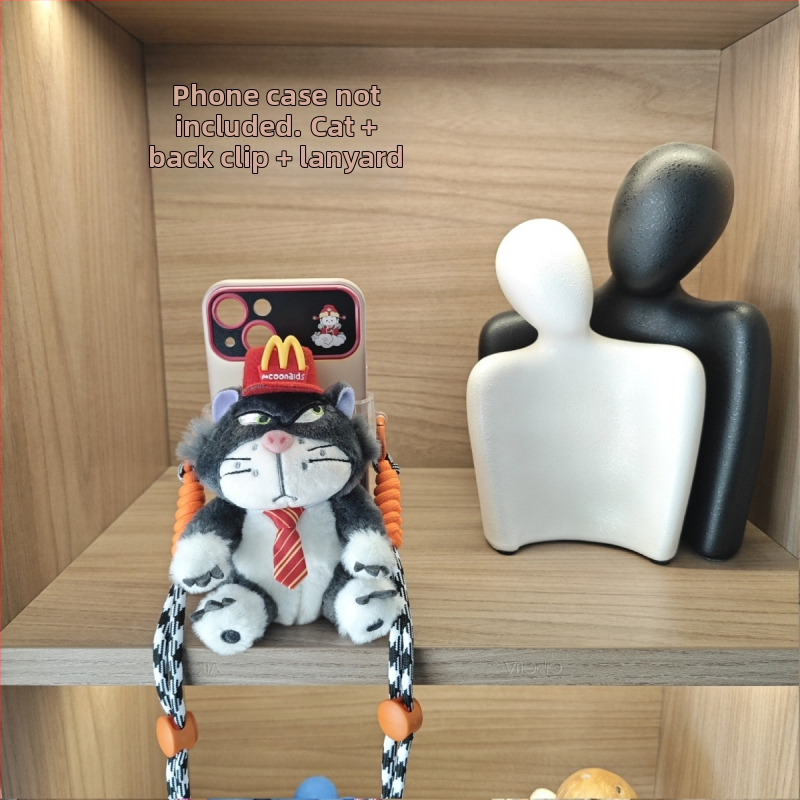 Kućni telefon s plišanim privjeskom Lucifer mačka, crtani stil, aromatičan pliš, s kaišem za vješanje u automobil