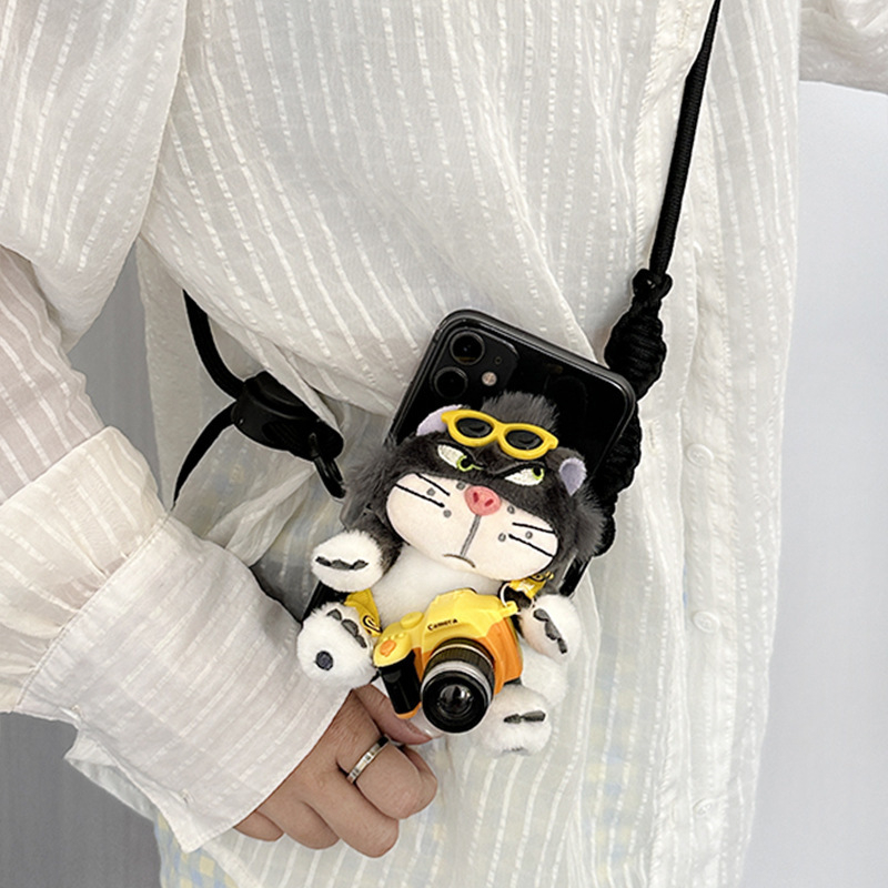 Kućni telefon s plišanim privjeskom Lucifer mačka, crtani stil, aromatičan pliš, s kaišem za vješanje u automobil