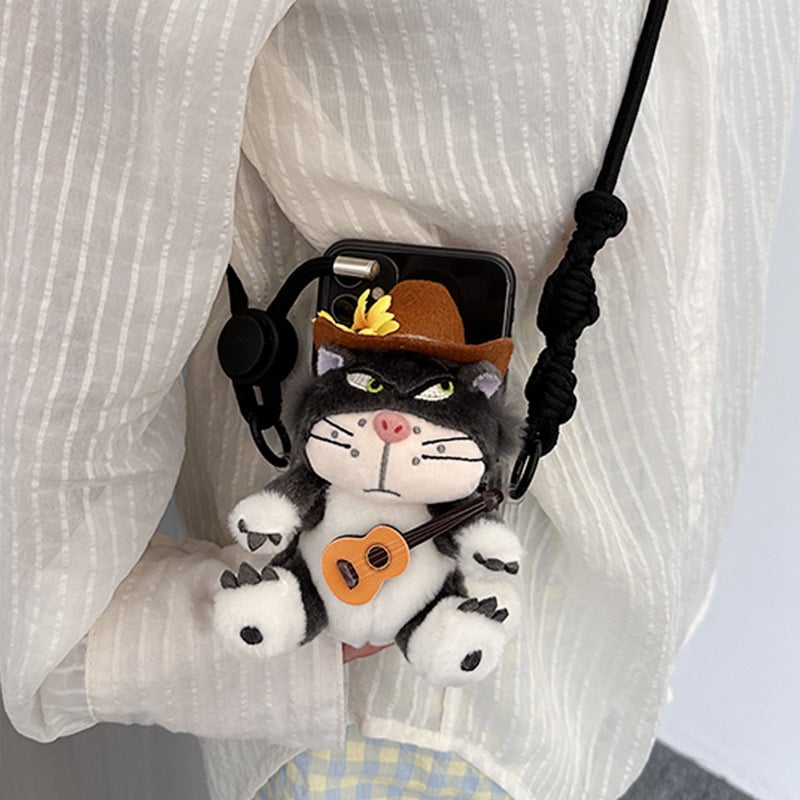 Kućni telefon s plišanim privjeskom Lucifer mačka, crtani stil, aromatičan pliš, s kaišem za vješanje u automobil