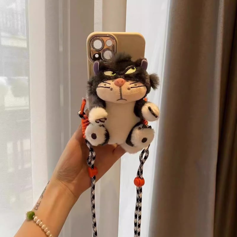 Kućni telefon s plišanim privjeskom Lucifer mačka, crtani stil, aromatičan pliš, s kaišem za vješanje u automobil