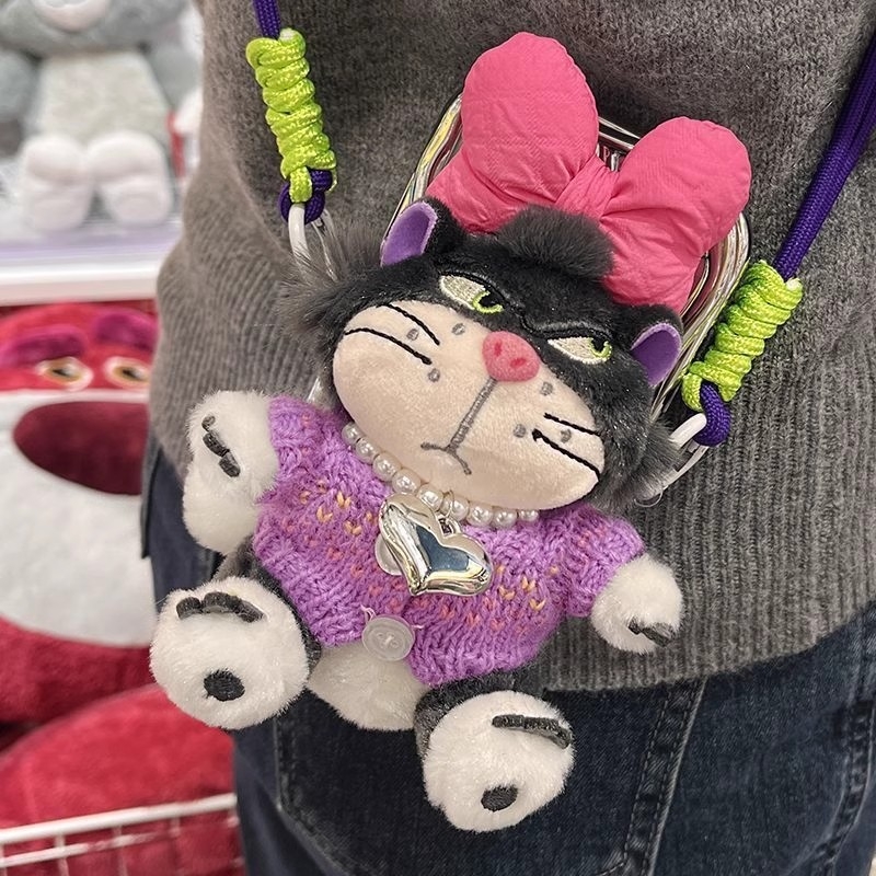 Kućni telefon s plišanim privjeskom Lucifer mačka, crtani stil, aromatičan pliš, s kaišem za vješanje u automobil