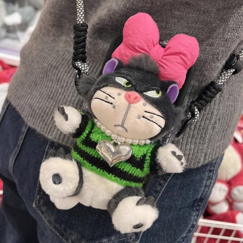 Kućni telefon s plišanim privjeskom Lucifer mačka, crtani stil, aromatičan pliš, s kaišem za vješanje u automobil