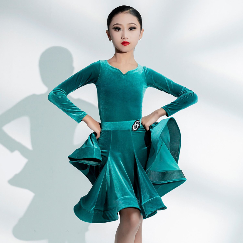 Детска латин танцова рокля за състезания по танци (Пролет 2025; PVC 90–95%; Китайски стил; Литературно ретро)