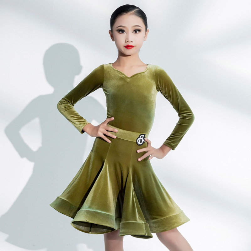 Детска латин танцова рокля за състезания по танци (Пролет 2025; PVC 90–95%; Китайски стил; Литературно ретро)