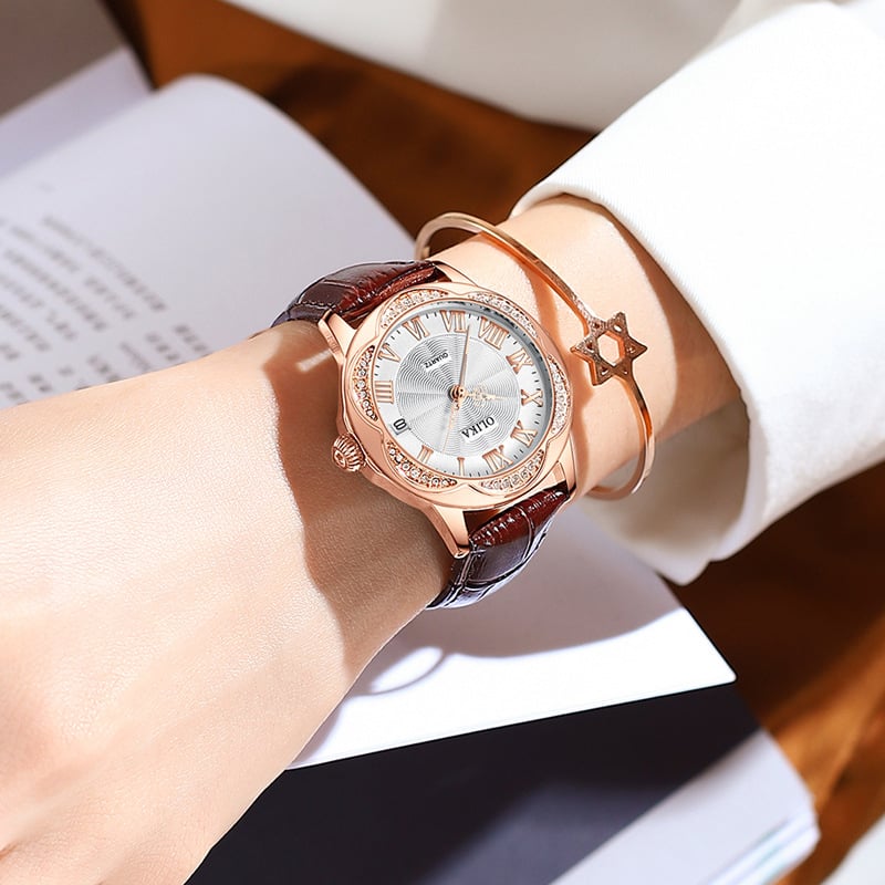 Ženski mehanički sat • Kožni remen (Mehanički mehanizam • Miyota (Japan) • Promjer cifera 34 mm • Vodootpornost 30 m • Kalendar)