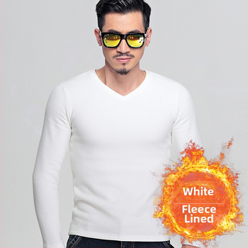 Ανδρική φλις επενδυμένη μακρυμάνικη T-shirt, κορεάτικου στυλ, στενή γραμμή, παχιά ύφανση, για φθινόπωρο-χειμώνα, πολυεστερικό μίγμα