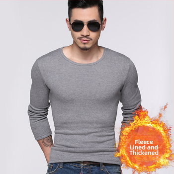Ανδρική φλις επενδυμένη μακρυμάνικη T-shirt, κορεάτικου στυλ, στενή γραμμή, παχιά ύφανση, για φθινόπωρο-χειμώνα, πολυεστερικό μίγμα