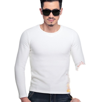 Ανδρική φλις επενδυμένη μακρυμάνικη T-shirt, κορεάτικου στυλ, στενή γραμμή, παχιά ύφανση, για φθινόπωρο-χειμώνα, πολυεστερικό μίγμα