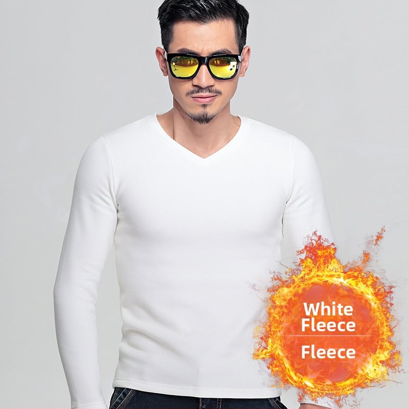 Ανδρική φλις επενδυμένη μακρυμάνικη T-shirt, κορεάτικου στυλ, στενή γραμμή, παχιά ύφανση, για φθινόπωρο-χειμώνα, πολυεστερικό μίγμα