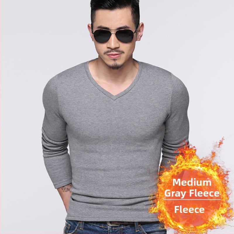 Ανδρική φλις επενδυμένη μακρυμάνικη T-shirt, κορεάτικου στυλ, στενή γραμμή, παχιά ύφανση, για φθινόπωρο-χειμώνα, πολυεστερικό μίγμα