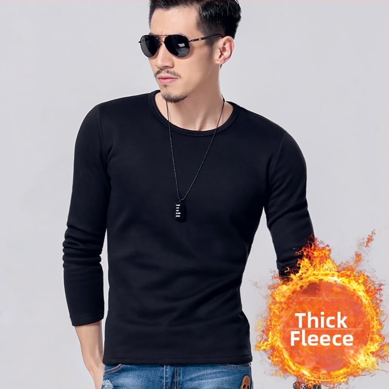 Ανδρική φλις επενδυμένη μακρυμάνικη T-shirt, κορεάτικου στυλ, στενή γραμμή, παχιά ύφανση, για φθινόπωρο-χειμώνα, πολυεστερικό μίγμα