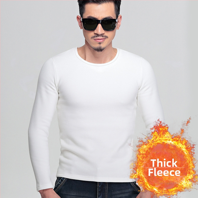 Ανδρική φλις επενδυμένη μακρυμάνικη T-shirt, κορεάτικου στυλ, στενή γραμμή, παχιά ύφανση, για φθινόπωρο-χειμώνα, πολυεστερικό μίγμα