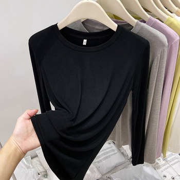 Дамска тениска от вискоза, дълъг ръкав, кръгла яка, право кроене, есен 2025