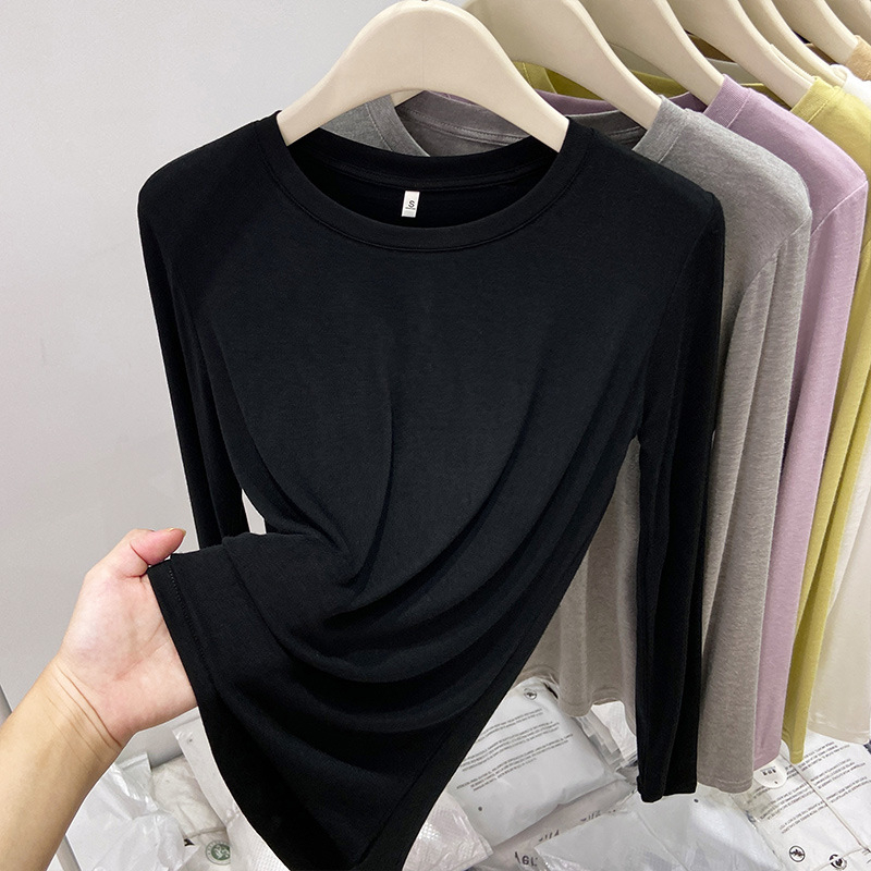 Дамска тениска от вискоза, дълъг ръкав, кръгла яка, право кроене, есен 2025