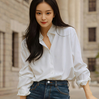 Sieviešu polo krekls ar brīvu piegriezumu, garas piedurknes, poliestera elastāna audums, ikdienas pilsētas stils