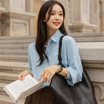 Sieviešu polo krekls ar brīvu piegriezumu, garas piedurknes, poliestera elastāna audums, ikdienas pilsētas stils