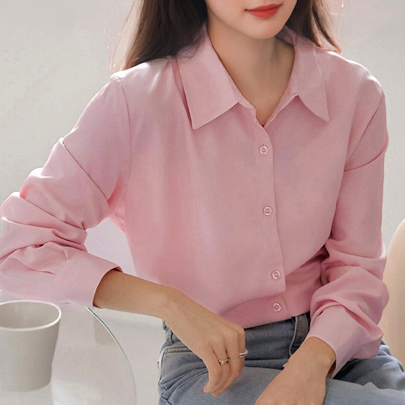 Sieviešu polo krekls ar brīvu piegriezumu, garas piedurknes, poliestera elastāna audums, ikdienas pilsētas stils