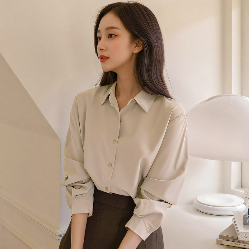 Sieviešu polo krekls ar brīvu piegriezumu, garas piedurknes, poliestera elastāna audums, ikdienas pilsētas stils