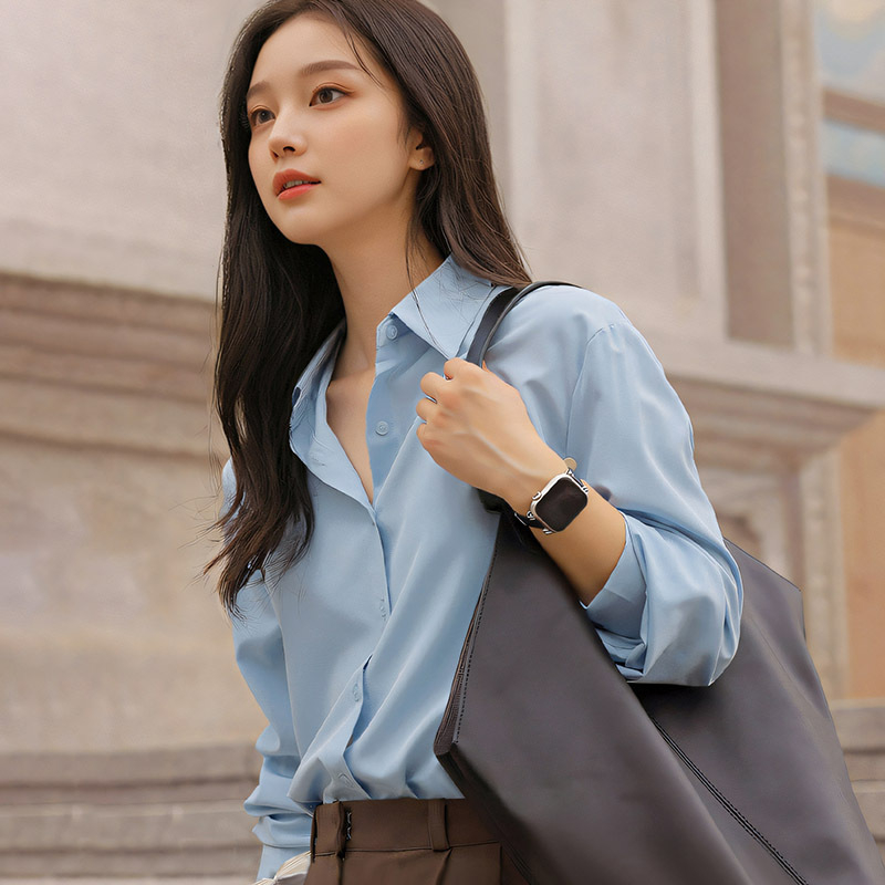 Sieviešu polo krekls ar brīvu piegriezumu, garas piedurknes, poliestera elastāna audums, ikdienas pilsētas stils