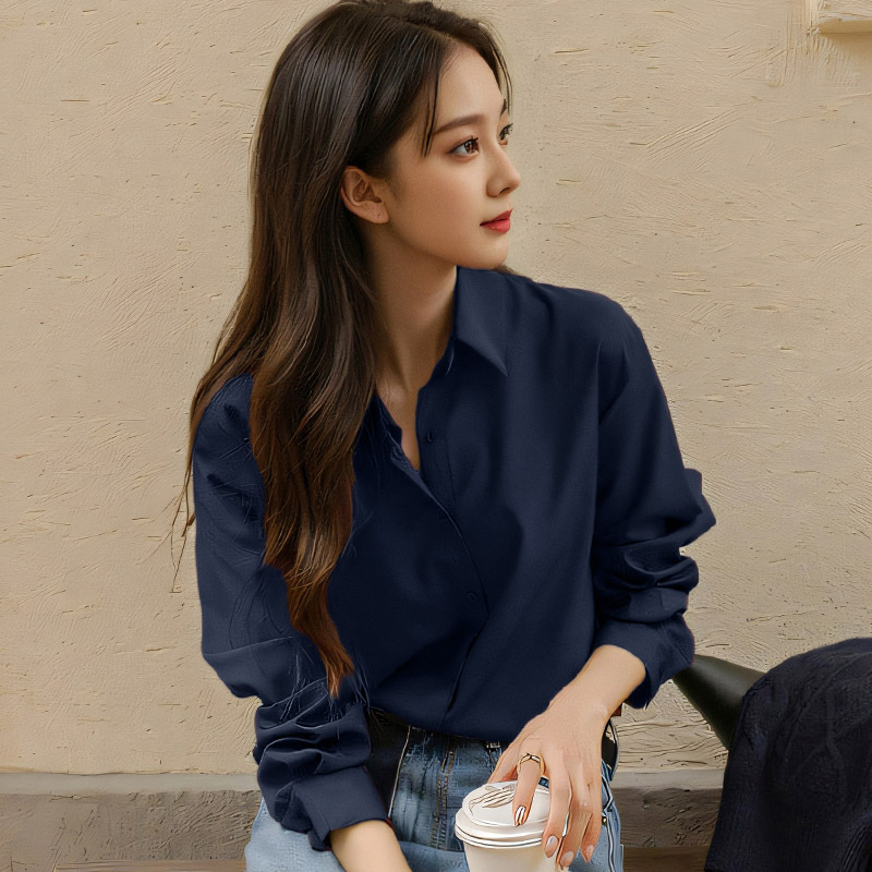 Sieviešu polo krekls ar brīvu piegriezumu, garas piedurknes, poliestera elastāna audums, ikdienas pilsētas stils