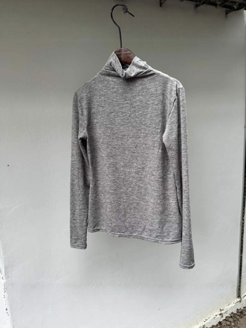 Тениска с дълги ръкави от памучна смес, висока яка, 3D модел, тясна кройка