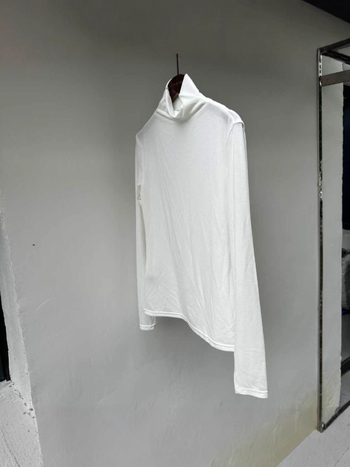 Тениска с дълги ръкави от памучна смес, висока яка, 3D модел, тясна кройка