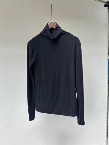 Тениска с дълги ръкави от памучна смес, висока яка, 3D модел, тясна кройка