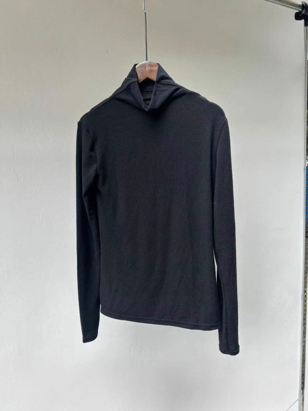 Тениска с дълги ръкави от памучна смес, висока яка, 3D модел, тясна кройка