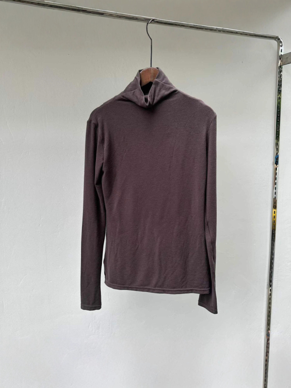 Тениска с дълги ръкави от памучна смес, висока яка, 3D модел, тясна кройка