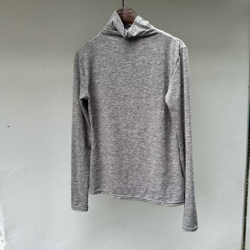 Тениска с дълги ръкави от памучна смес, висока яка, 3D модел, тясна кройка