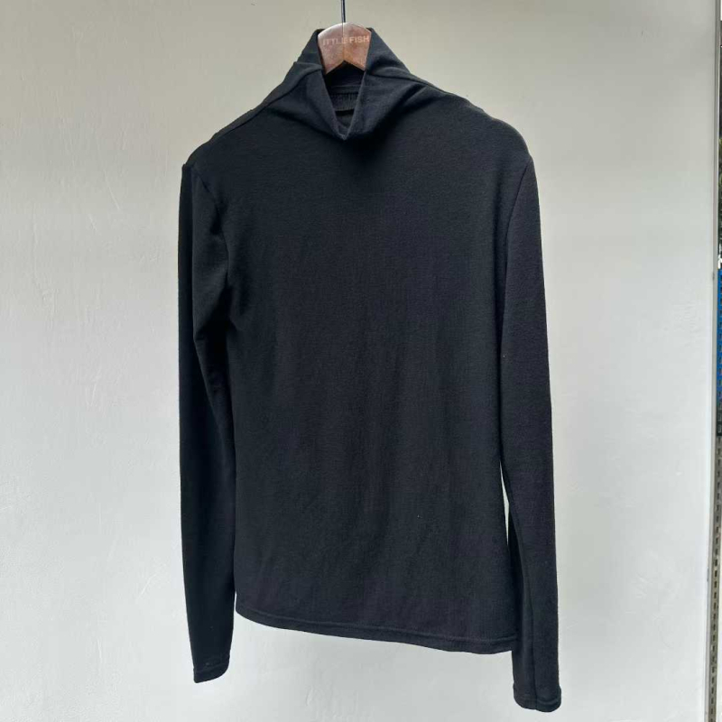 Тениска с дълги ръкави от памучна смес, висока яка, 3D модел, тясна кройка