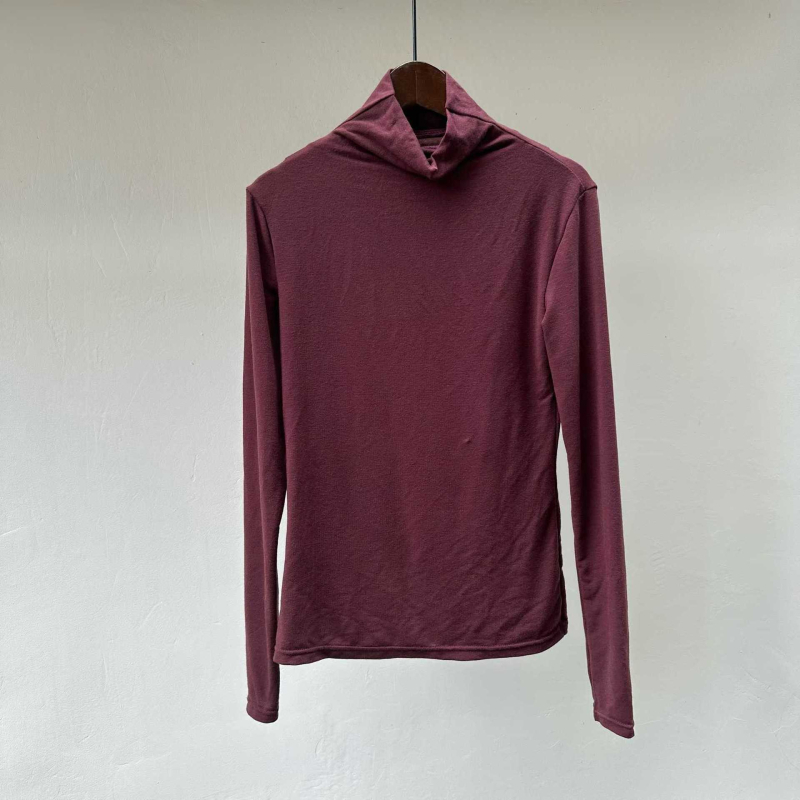 Тениска с дълги ръкави от памучна смес, висока яка, 3D модел, тясна кройка