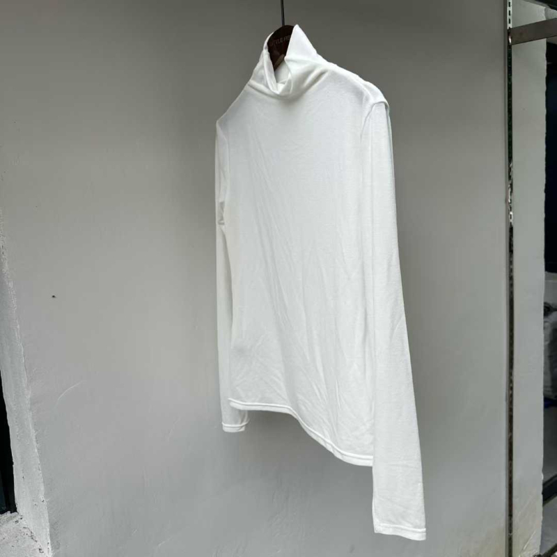 Тениска с дълги ръкави от памучна смес, висока яка, 3D модел, тясна кройка