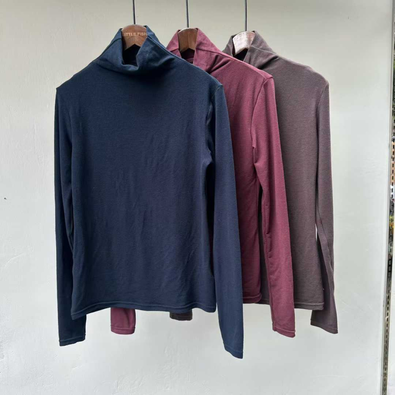 Тениска с дълги ръкави от памучна смес, висока яка, 3D модел, тясна кройка