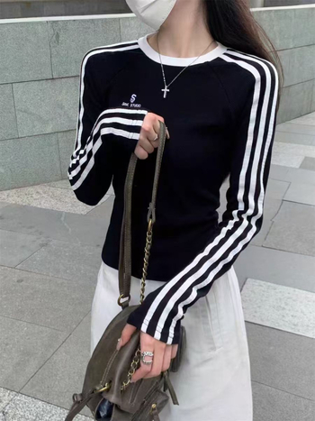 Majica s dugim rukavima, tkanina Threaded derong, uzorak: tekst, stil: pulover casual, okrugli izrez