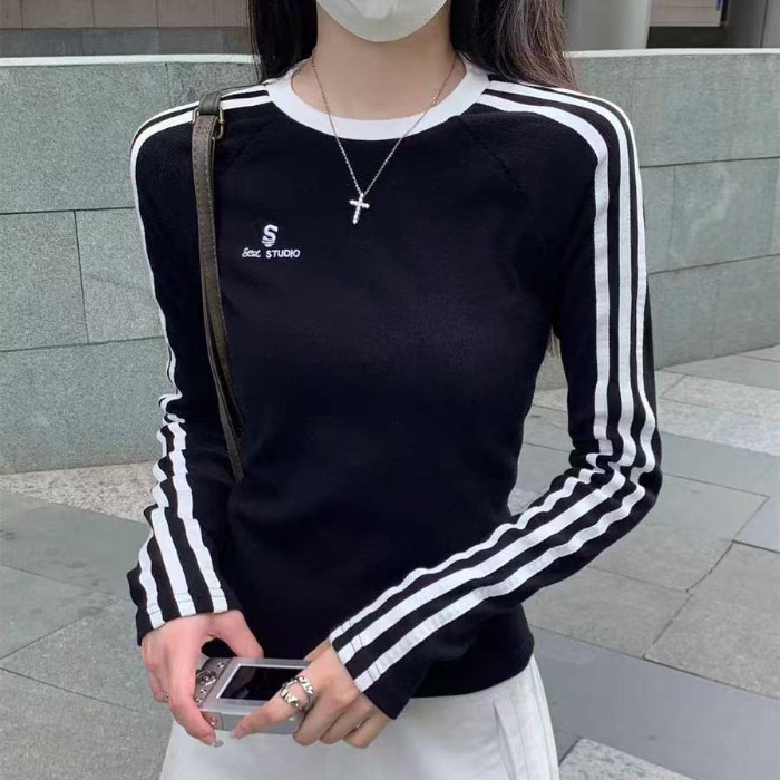 Majica s dugim rukavima, tkanina Threaded derong, uzorak: tekst, stil: pulover casual, okrugli izrez