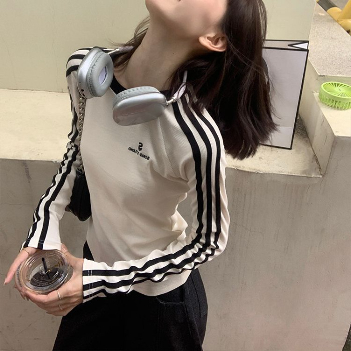 Majica s dugim rukavima, tkanina Threaded derong, uzorak: tekst, stil: pulover casual, okrugli izrez