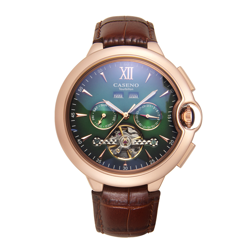 Caseno Automatski Tourbillon Mehanički Sat S Vječnim Kalendarom, Kožni Remen