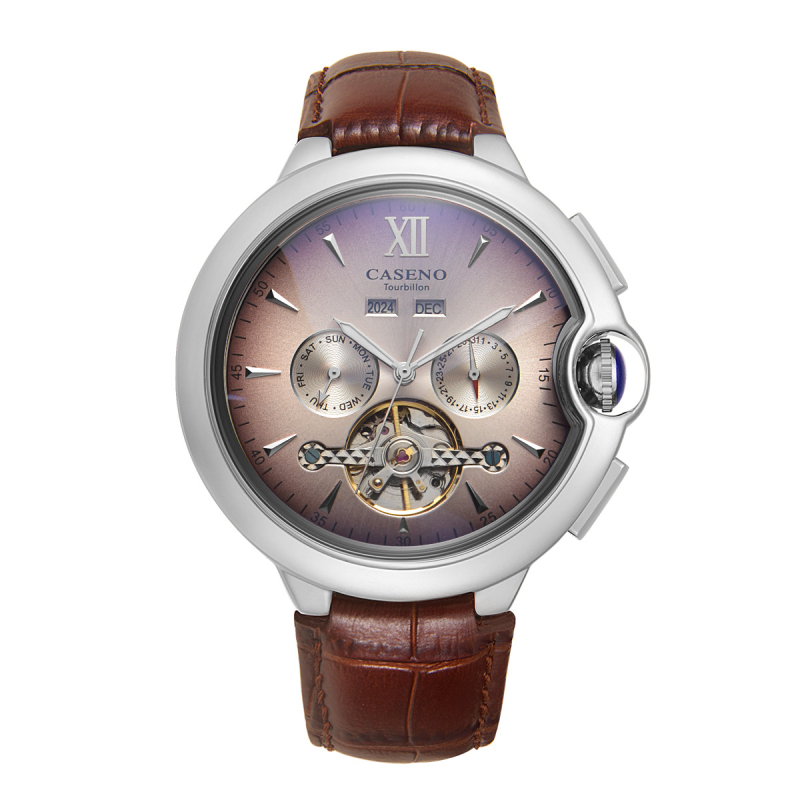 Caseno Automatski Tourbillon Mehanički Sat S Vječnim Kalendarom, Kožni Remen