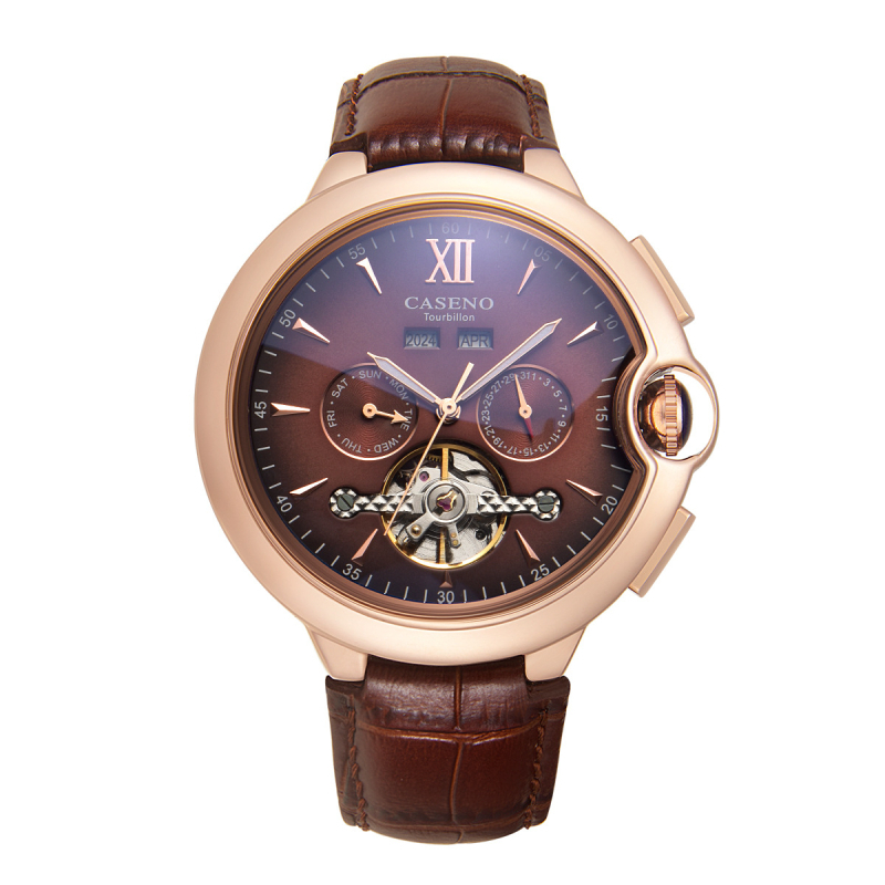 Caseno Automatski Tourbillon Mehanički Sat S Vječnim Kalendarom, Kožni Remen
