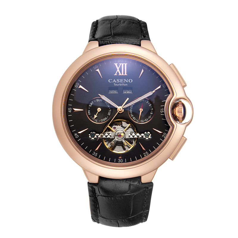 Caseno Automatski Tourbillon Mehanički Sat S Vječnim Kalendarom, Kožni Remen