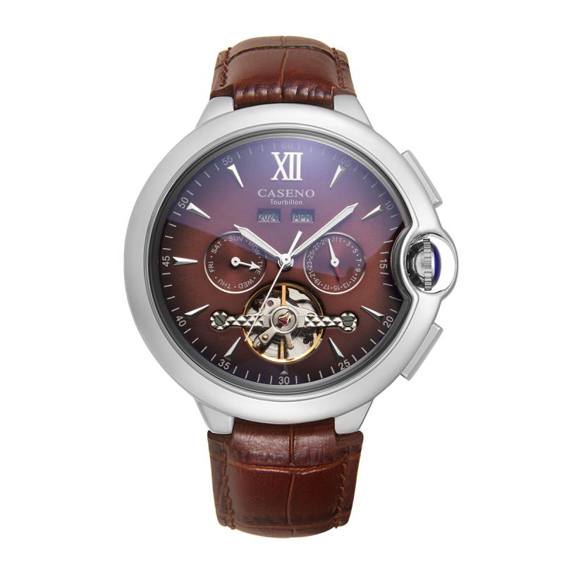 Caseno Automatski Tourbillon Mehanički Sat S Vječnim Kalendarom, Kožni Remen