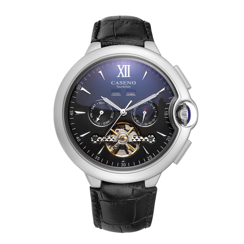 Caseno Automatski Tourbillon Mehanički Sat S Vječnim Kalendarom, Kožni Remen