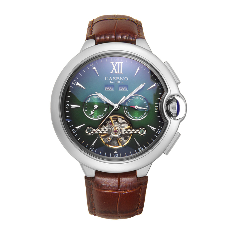 Caseno Automatski Tourbillon Mehanički Sat S Vječnim Kalendarom, Kožni Remen